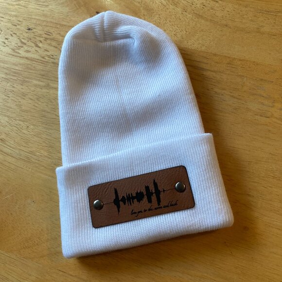 Love You To The Moon And Back Soundwave Newborn Baby Beanie - White - Not Custom - Picture 3 of 4